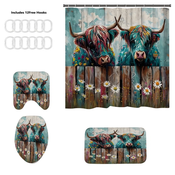 YIKA Valentine's Day Decor Party Supplies Hot-selling Bull Head Series Shower Curtain Polyester Waterproof And Shower Curtain 4-Piece Set Bathroom Curtain Divider Valentines Day Gifts