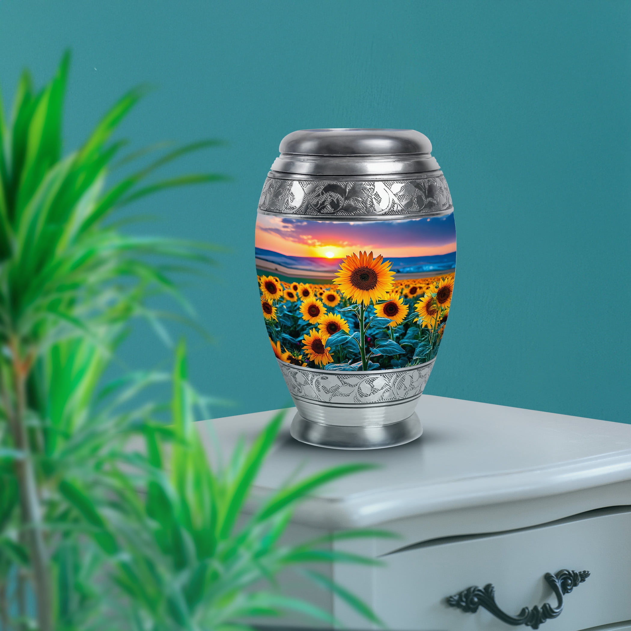 SABURIAL Sunflower Urn - Large Memorial Urn - Small Keepsake Urns For Human Ashes - Combo Of 10 Inch & 3 Inch - Mini Urns For Human Ashes Adult Male Burial