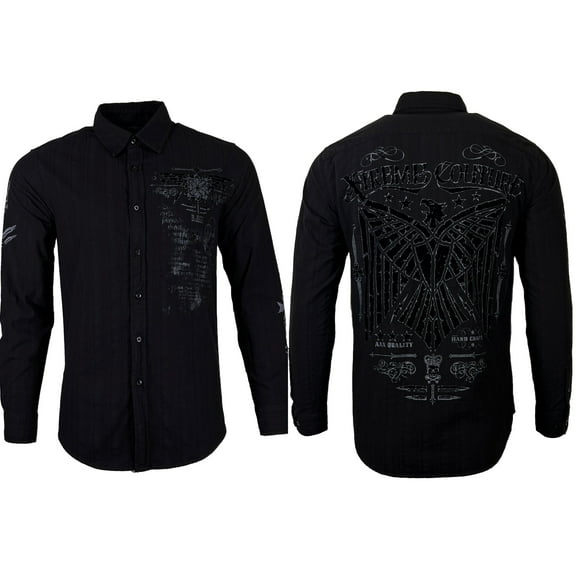 Xtreme Couture by Affliction Men's Button Down Shirt CONNECT Black Biker
