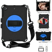 iPad mini Case with Shoulder Strap For Kids, Dteck 360 Rotating Kickstand Hand Strap Heavy Duty Shockproof Case Silicone Protective Cover for iPad mini 1 2 3 4 5 7.9 inch, Black+Blue