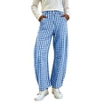 thumbnail image 2 of Womens Casual Pants Dqueduo Women's Plaid Button-Zipper Elastic Waist Curved Barrel Pants – Casual Trousers Blue L, 2 of 9