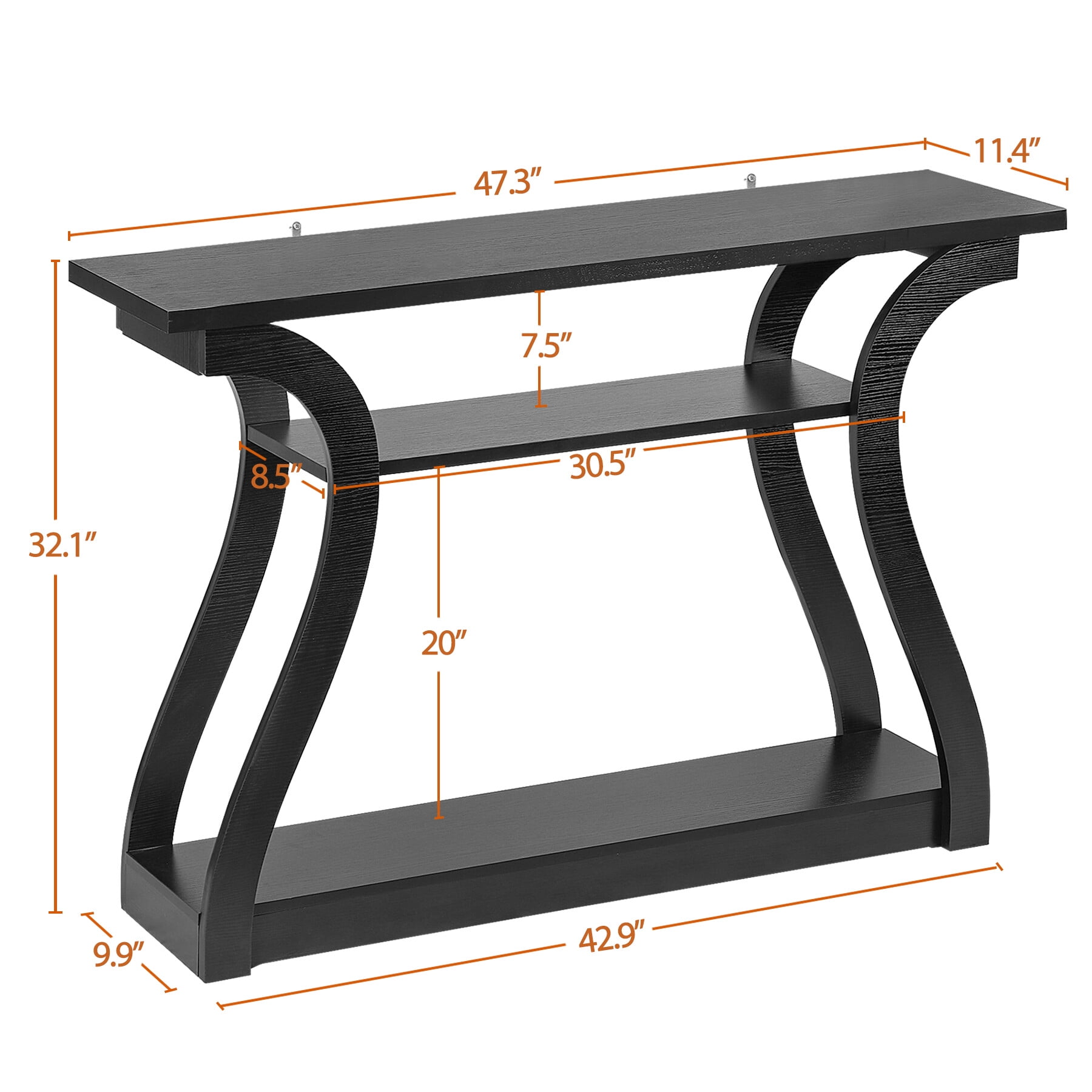 ZENY 47" Accent Console Table Simple Style 3 Tier Shelves Sofa Side Table Entryway, Black