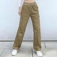 thumbnail image 5 of Miluxas Spring Wide Leg Cargo Pants for Women Loose Fit Elastic High Waisted Parachute Pants with Pockets Outdoor Sports Slacks Khaki, 5 of 8