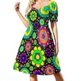 thumbnail image 1 of Vestido de manga corta con flores retro hippie de los años 60 y 70, estilo flower power, estilo hada., 1 of 7