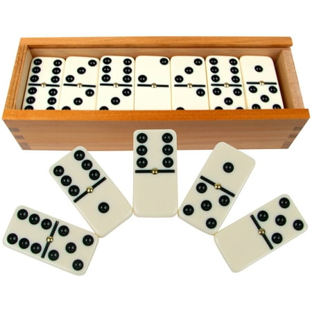 Double Six Dominoes with Wood Case by Hey! Play! (Set of 28)