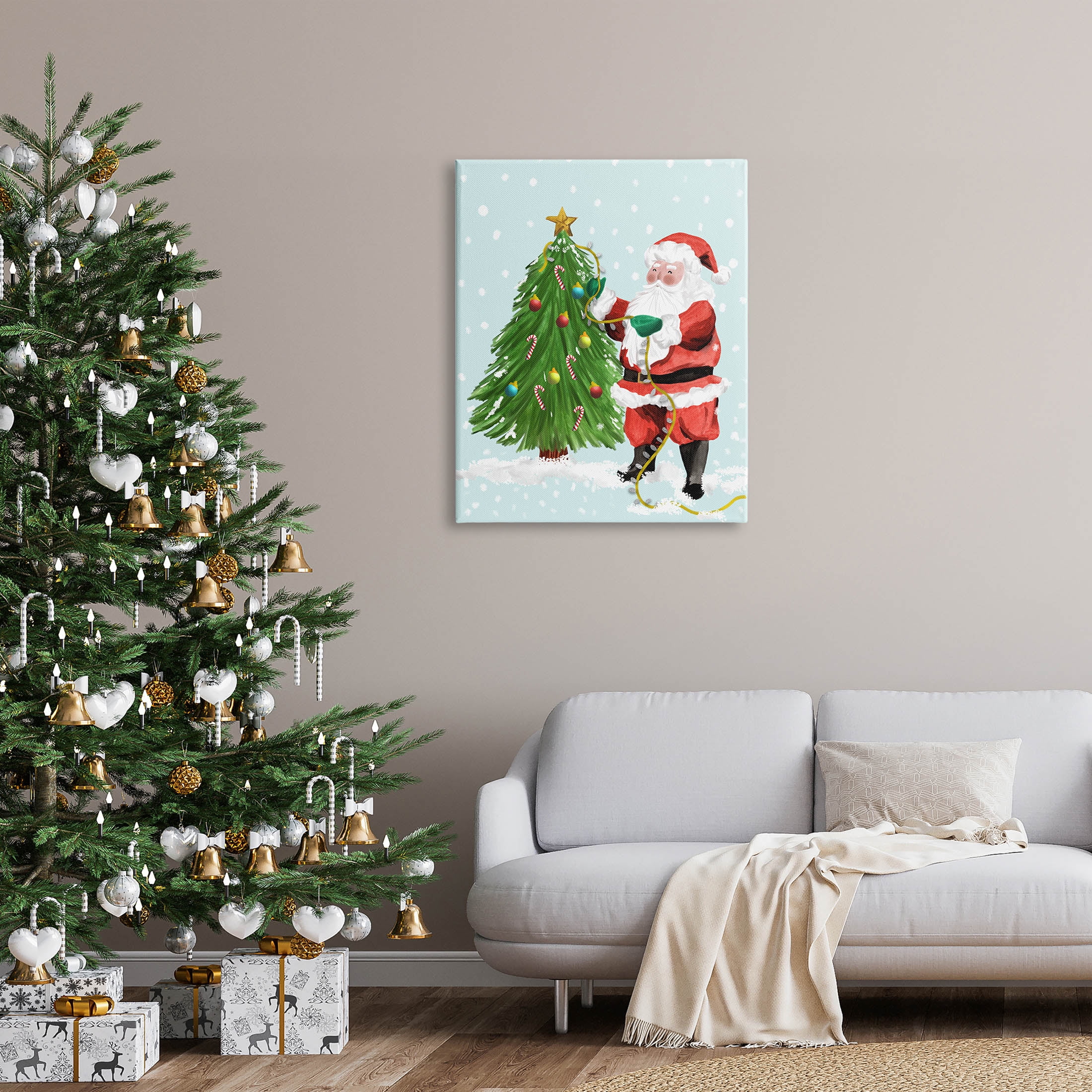 Snowy Santa Claus Tree Scenery Holiday Graphic Art Gallery Wrapped Canvas Print Wall Art