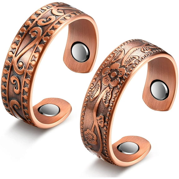 BlinkLLX 2 Pcs Magnetic Copper Rings for Women and Men - Adjustable Vintage Thumb Ring Jewelry for Fingers Pain Relief (Bronze)
