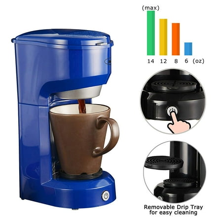 Single Serve Coffe Brewers Single Serve Coffee Maker Brewer for Single Cup, K-Cup Coffeemaker With Permanent Filter, 6oz to 14oz Mug, One-touch Control Button with Illumination, Blue ()
