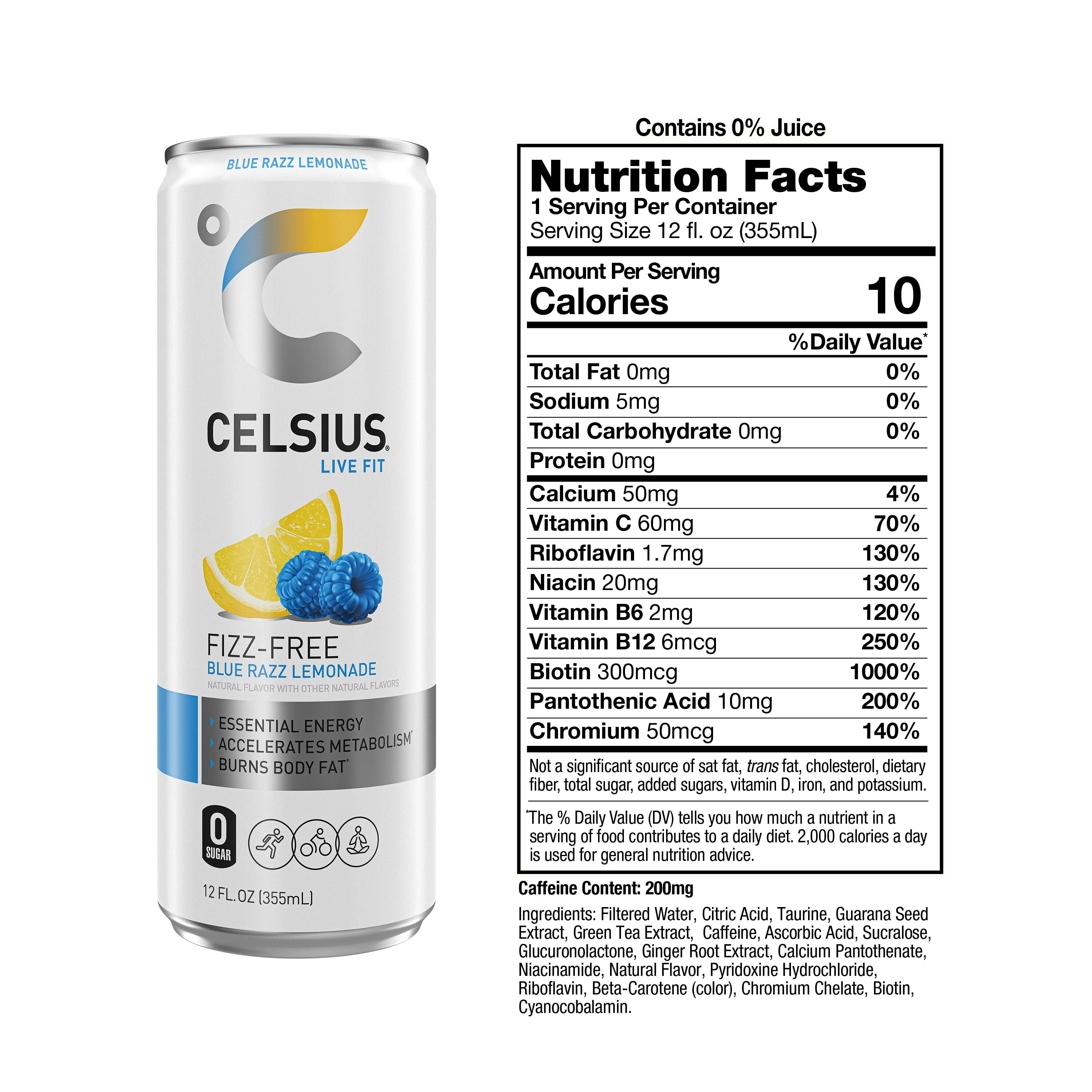 CELSIUS Fizz Free Blue Razz Lemonade, Functional Energy Drink 12 fl oz (Pack of 12)