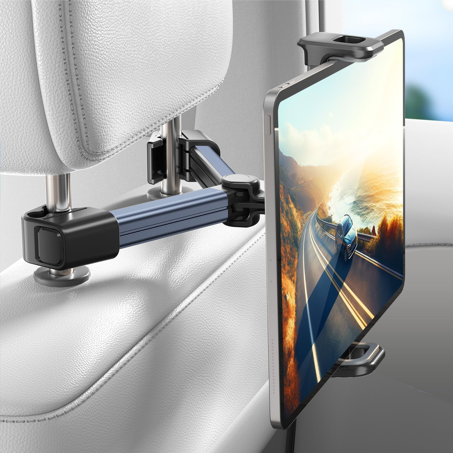 ZOETEC Tablet Headrest Mount Car Seat Phone & Tablet Holder For Kids Compatible With IPad/Samsung Galaxy Tabs/ Kindle Fire/Microsoft Surface/iPhone 15 Pro Max/ 14 Mini/Huawei (Black - View #9