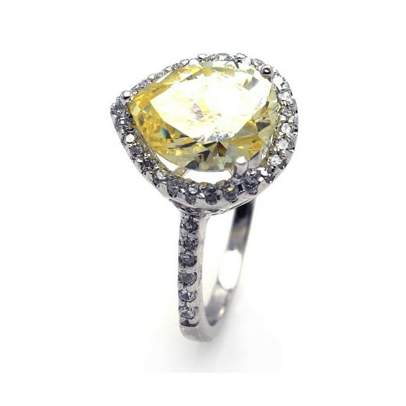 Yellow Pear Center Cluster Cubic Zirconia Fashion Ring Rhodium Plated Sterling Silver Size 9