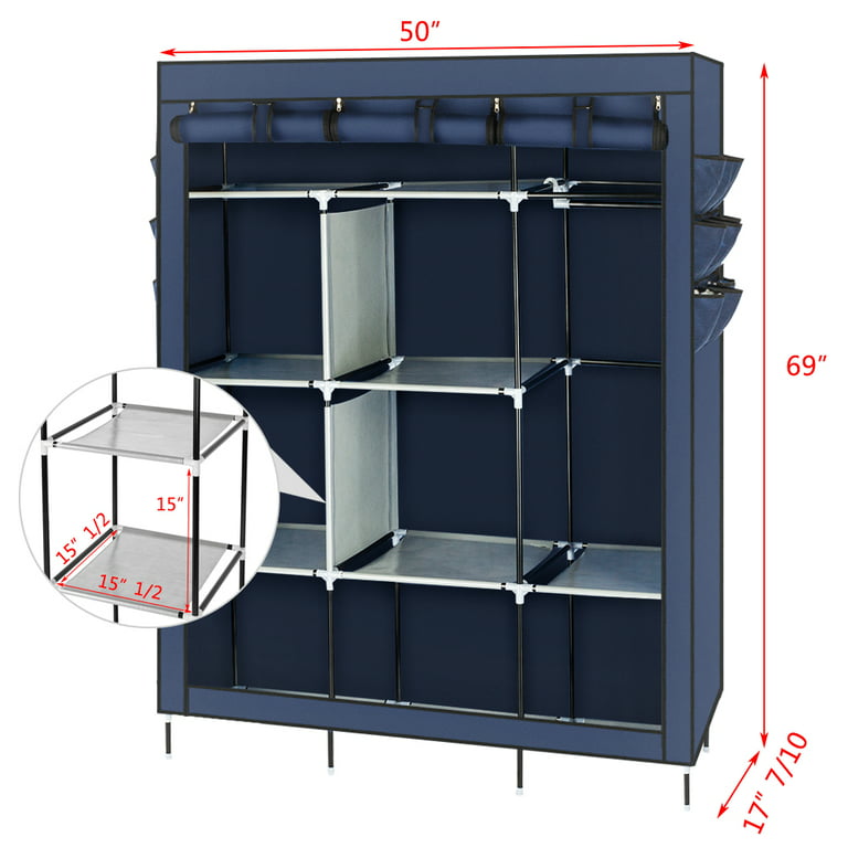 Dropship 71 Portable Closet Wardrobe Clothes Rack Storage Organizer With  Shelf Navy RT to Sell Online at a Lower Price