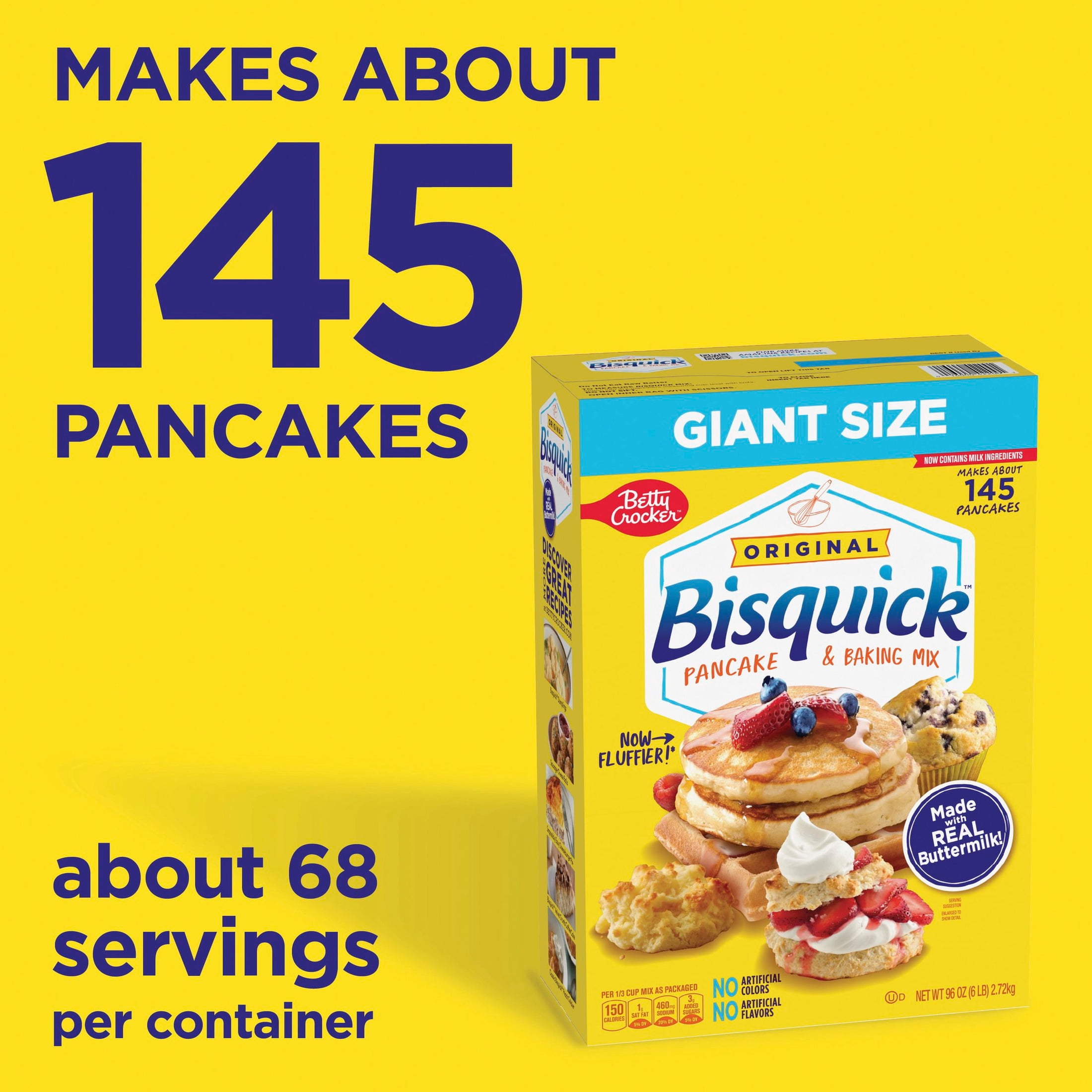 (6 pack) Betty Crocker Bisquick Pancake and Baking Mix, Original, Giant Size, 96 oz