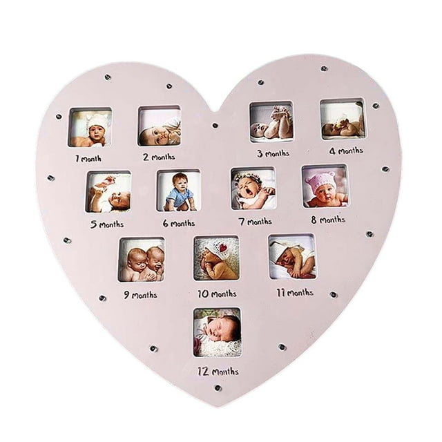 Rongfmy Heart Shape Baby First Year Frame for Party Decorations Birthday Newborn Pink