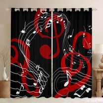 jejeloiu Music Melody Black Out Curtains,Rock Musical Curtains Pack of 2 (42x63 Each),Red Black White Bedroom Curtains For Girls Boys,Microfiber Bedroom Decor