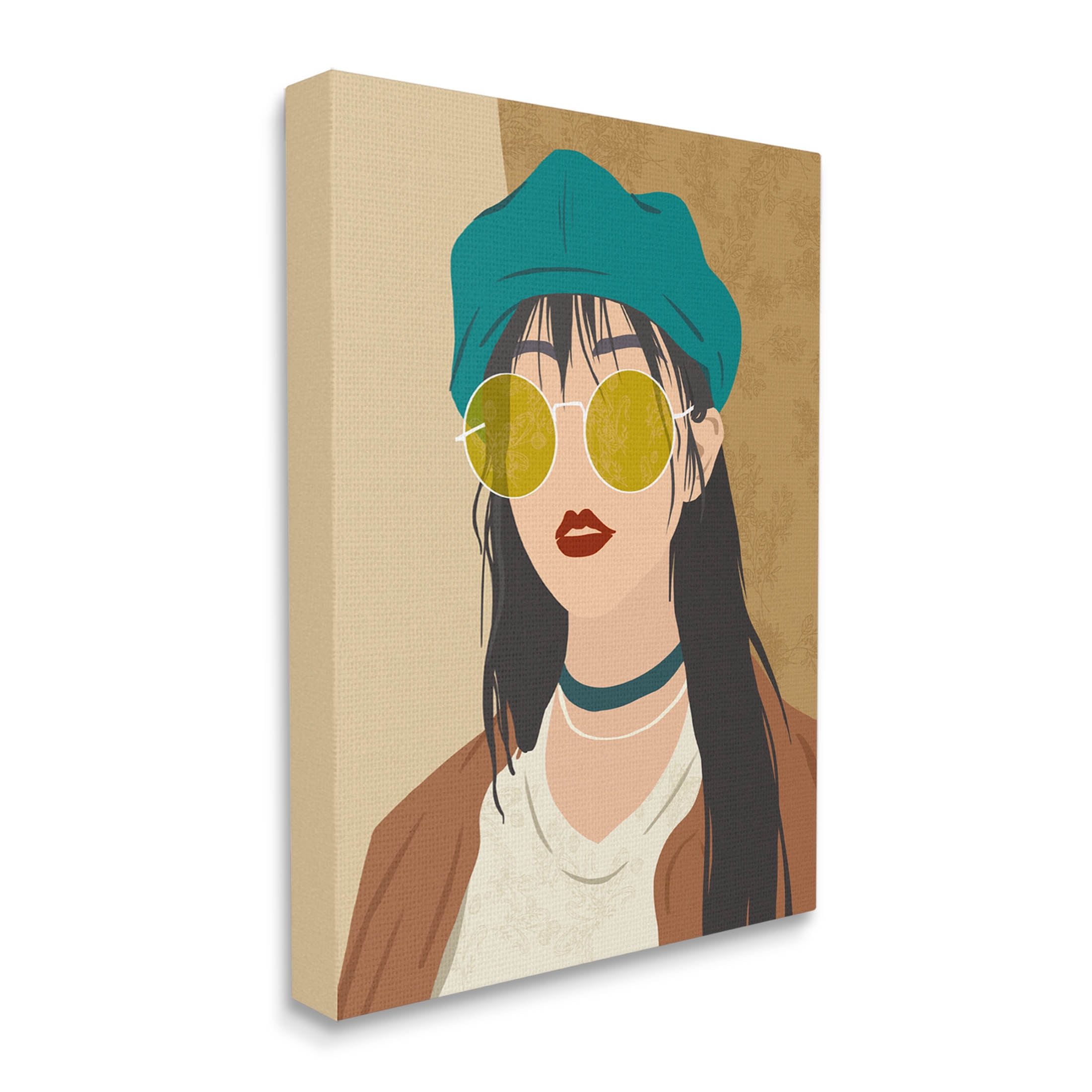 Boho Fashion Girl Portrait Botanical & Floral Graphic Art Gallery Wrapped Canvas Print Wall Art