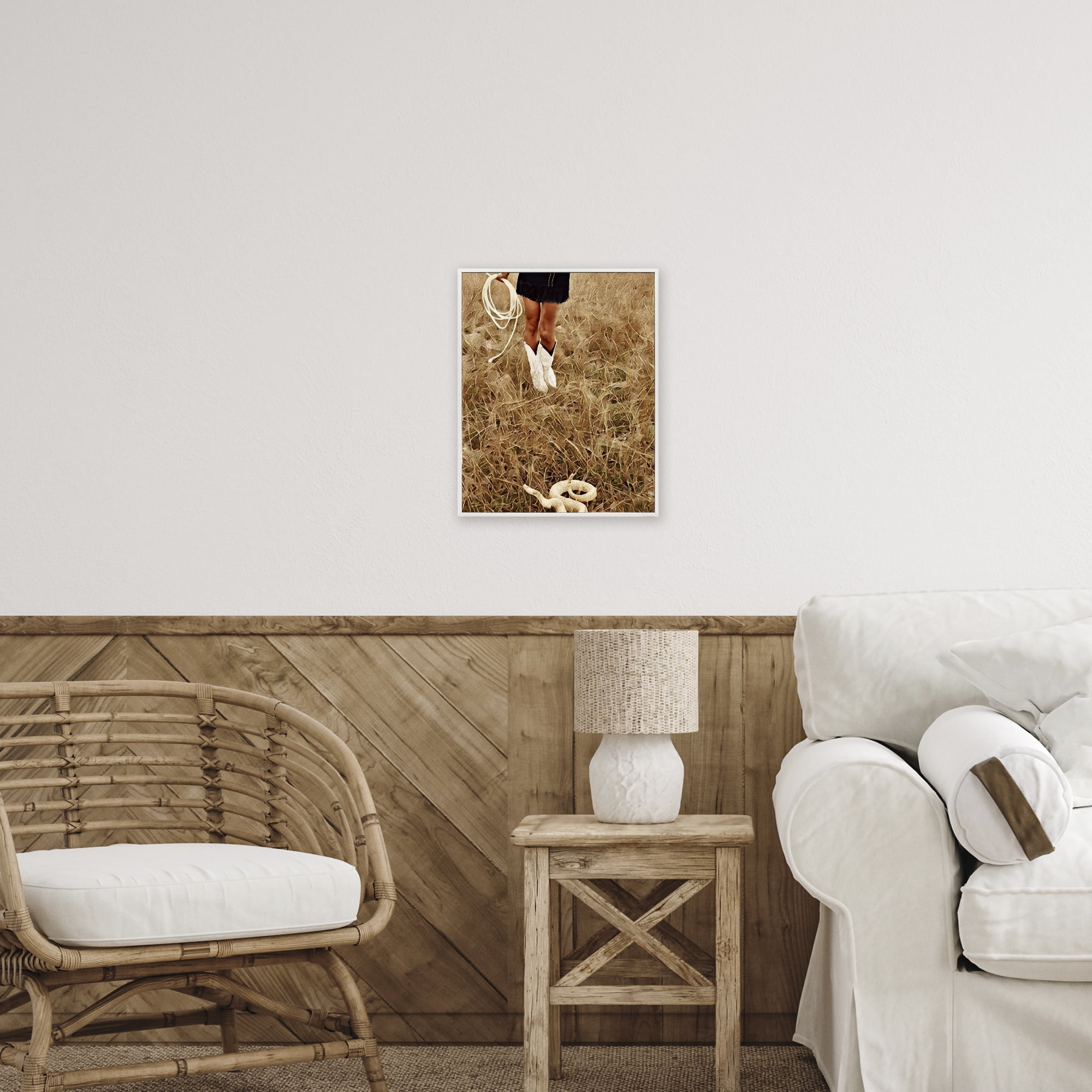 With Her Lasso & Snake White Framed Giclee Art, design by Jesse Keith