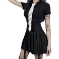 thumbnail image 6 of Seyurigaoka Women's Button Front Short Sleeve Rib Knit Polo Shirt with Neck Tie, 6 of 9