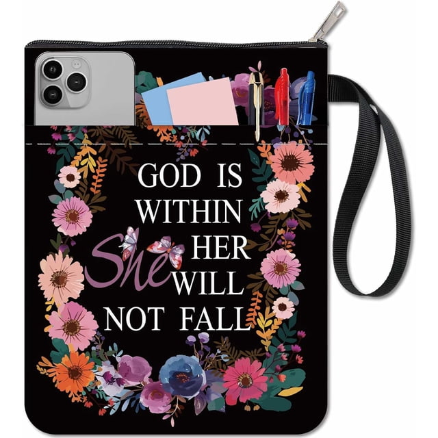Funda protectora para libros con estampado floral, lavable, de tela, con cremallera y bolsillo adicional. Ideal para cuadernos y libros de bolsillo.
