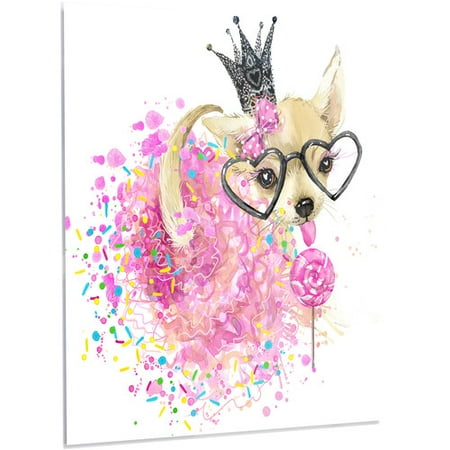 Design Art 'Cute Dog with Crown and Glasses' Painting Print on (Best Glass Painting Designs)