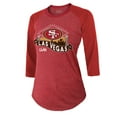 thumbnail image 2 of Women's Majestic Threads  Scarlet San Francisco 49ers Super Bowl LVIII Vegas Raglan 3/4-Sleeve Tri-Blend T-Shirt, 2 of 3