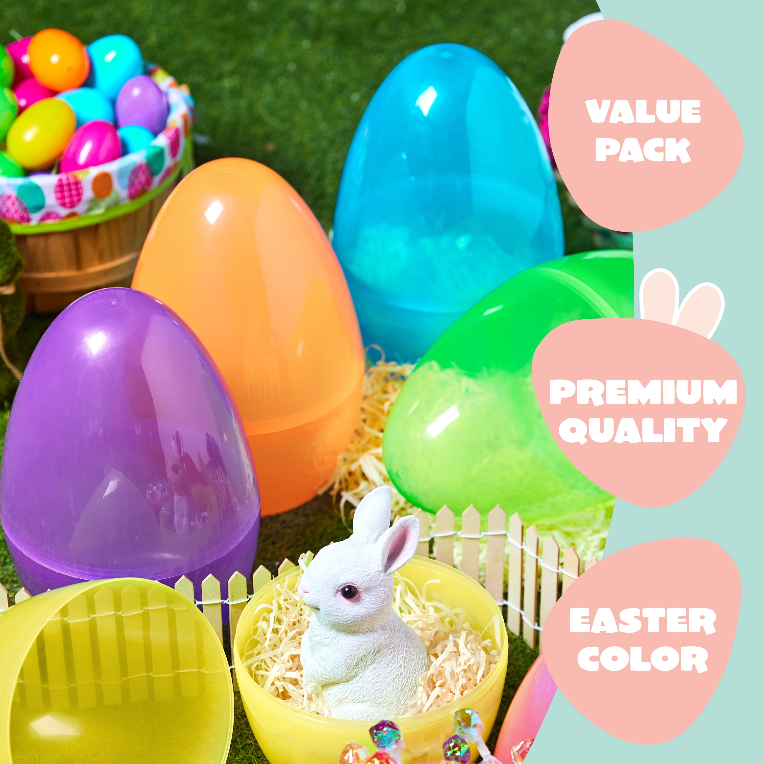 Joyfy 6 Pcs 10" Giant Easter Eggs Clear and Colorful, Fillable Plastic Empty Jumbo Easter Eggs for Easter Egg Hunt, Party Favor, Classroom Prize, Decoration