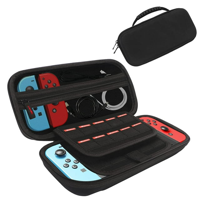 Étui de Transport - Étui Rigide Portable pour Voyage, Pochette Sac avec 20 Fentes pour Cartes de Jeu, Poche Zippée pour Console Nintendo Switch et Accessoires, Noir