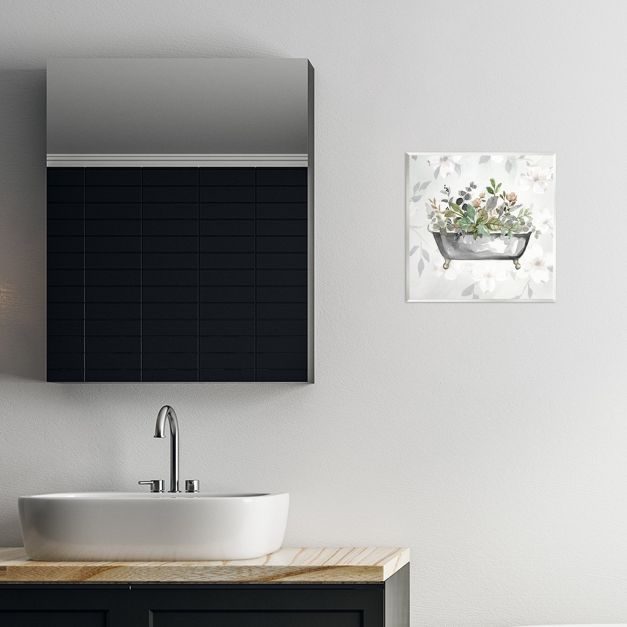 Stupell Industries Leaf Patterned Bath Typography Painting Unframed Art Print Wall Art, 12 x 12