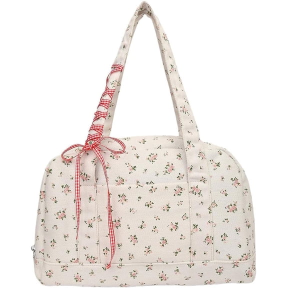 SPEKSEE Women’s Floral Canvas Boston Tote Bag, Coquette Large Top handle Shoulder Bag, Casual Commuter Bag for Travel Weekend