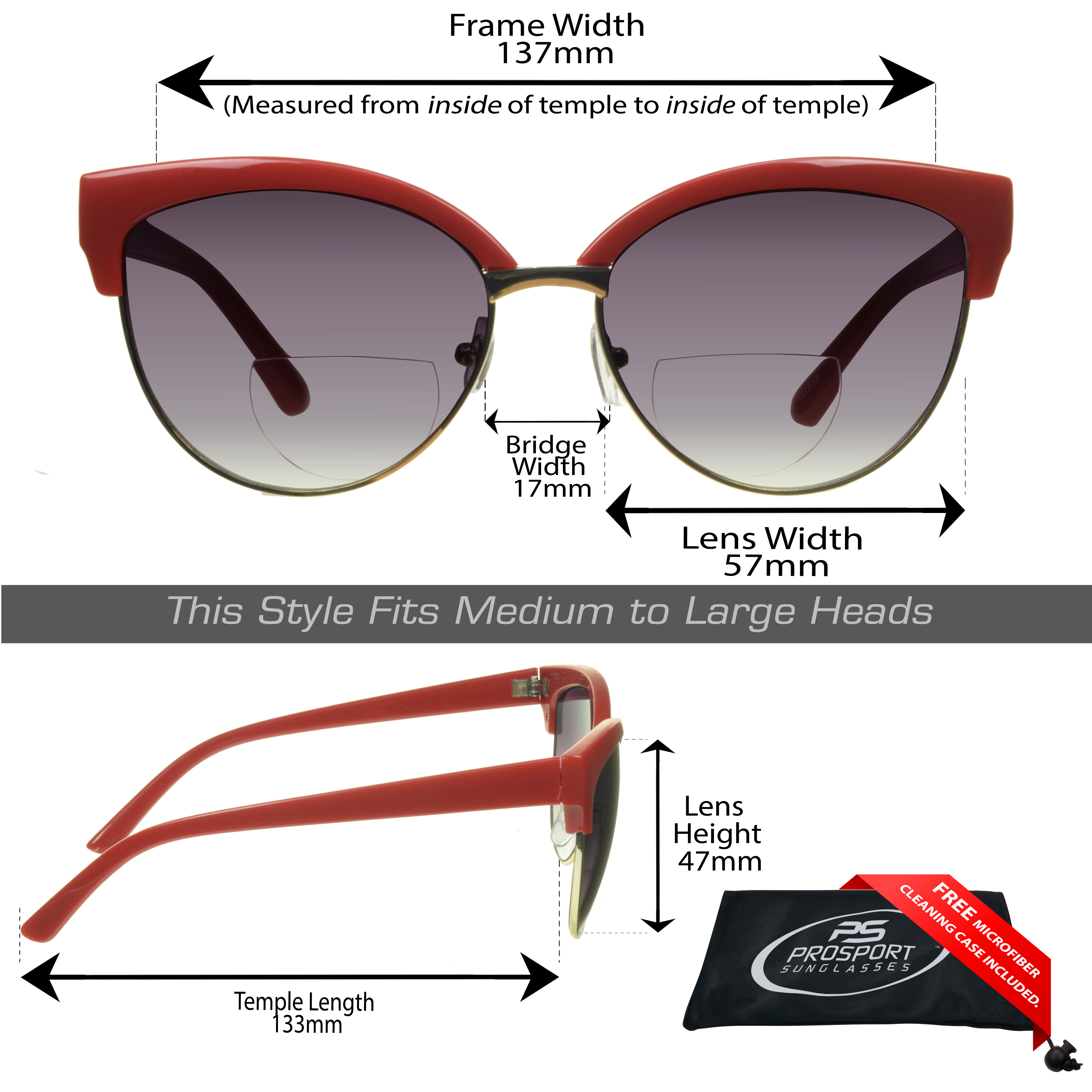 proSPORT Women Bifocal Reading Cateye Fashion Horn Rim Sunglasses Red Gold Frame Smoke Lens +1.00 - image 2 of 5