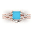 thumbnail image 2 of Clara Pucci 14K Rose Gold Princess Cut 1Ct Simulated Turquoise Engagement Ring + Matching Band - Luxury Box Included, 2 of 7
