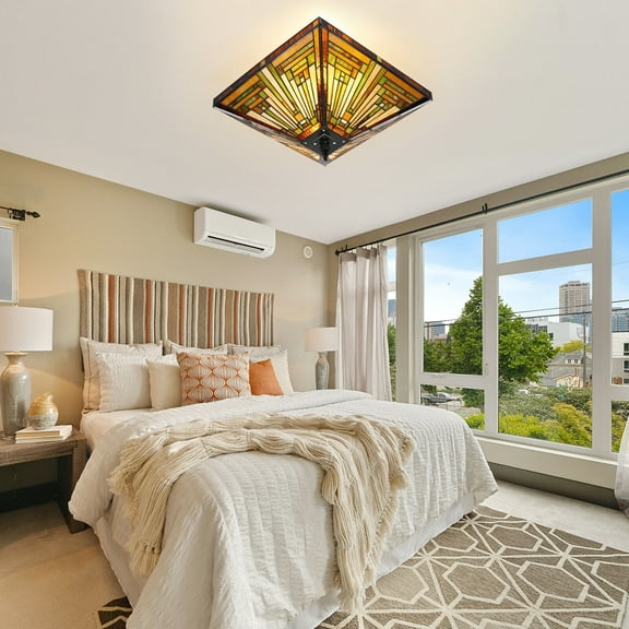 Tiffany Style Chandelier Ceiling Lamp Stained Glass Mission 2-Light Fixture US