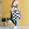 thumbnail image 4 of FORMRS Womens Canvas Tote Bag with Zipper Inner Pocket Shoulder Handbag, Black and Gray Plaid Pattern, 4 of 7