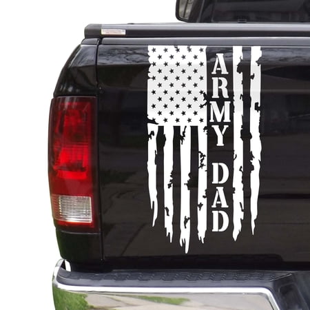 Army Dad Retired Vietnam Veteran Distressed American USA US Flag Truck Tailgate Vinyl Decal Compatible with most Pickup Trucks USMC USAF US Navy Decal Sticker (11" x 20", Matte White)