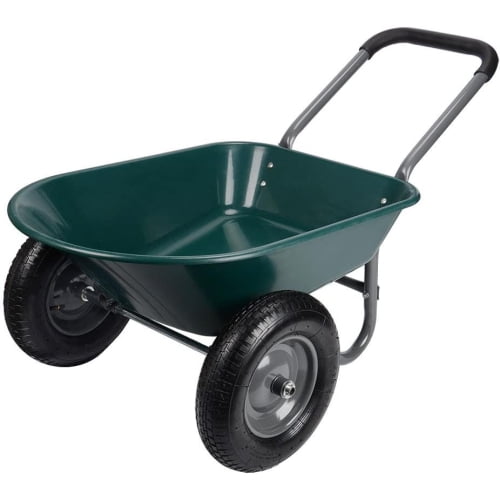 Dual Wheel Residential Yard Wheelbarrow Wagon 5 Cubic Foot Poly Tray W/ 15 3/8" Pneumatic Tires, Green