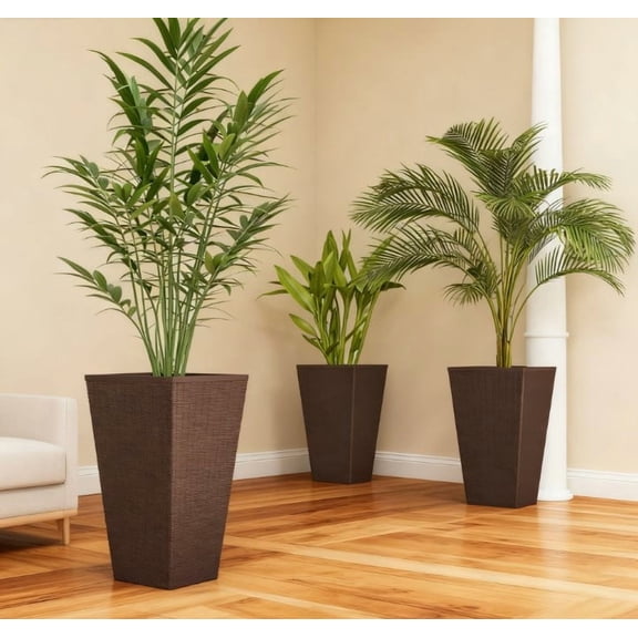 Outdoor Flower Plant Pots, Set of 3 Tall Planters with Drainage Hole,for Outdoor and Indoor Planters