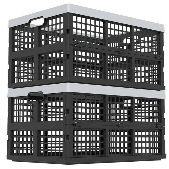 Yesdate Collapsible Utility Crate Storage Bin, Folding Plastic Stackable Utility Crates, Black, 2PK - 42L
