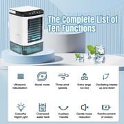 MDHAND Portable Air Cooler, 3 Speeds with Dual Mist and Ice Box, 900ml Tank, 7-Color Light, Usb Personal Cooling Fan for Home Office