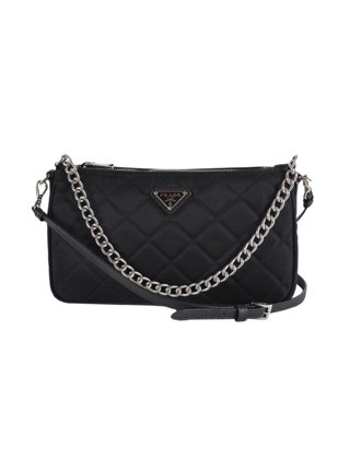 Prada Bandoliera Tessuto Nylon Soft Calf Trim Black Crossbody Bag 1BH046:  Handbags