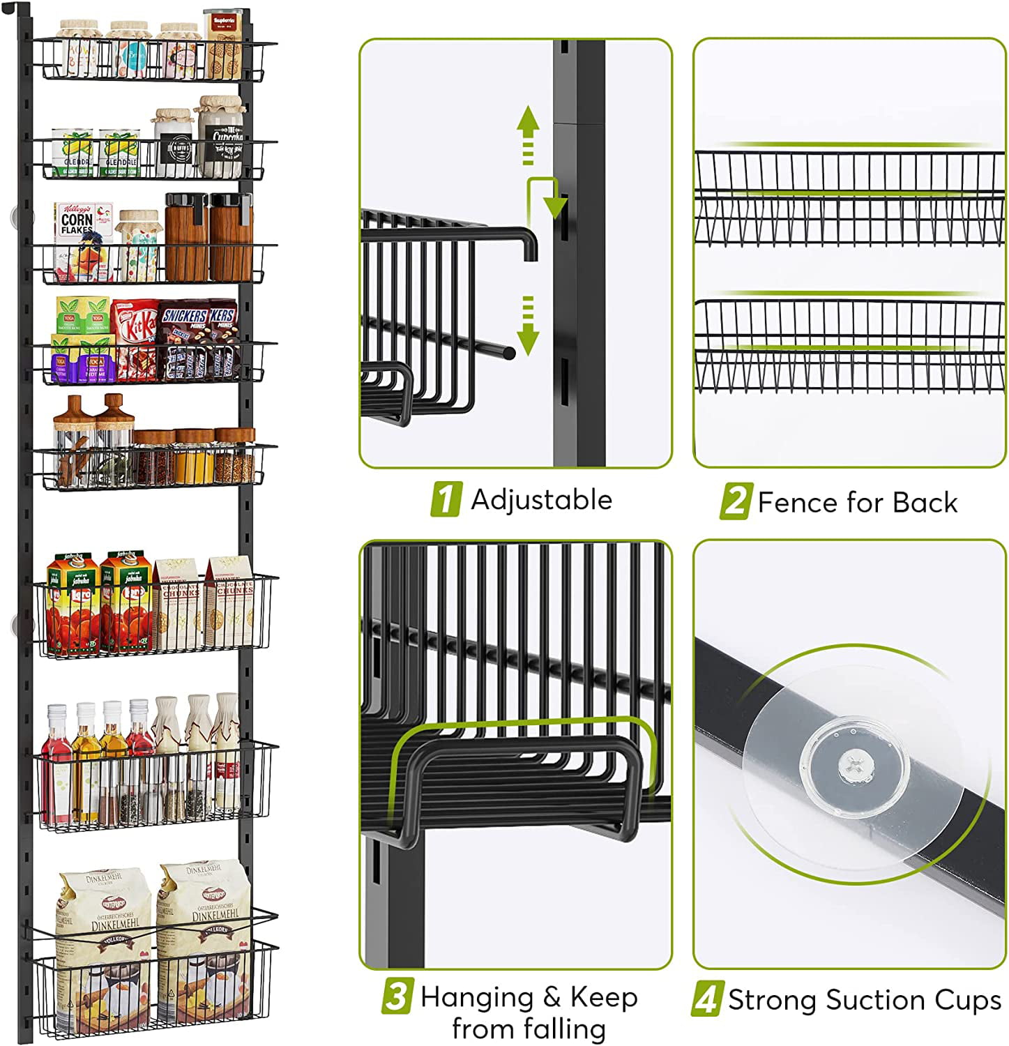 8-Tier Heavy-Duty Over The Door Pantry Organizer Rack with Adjustable  Baskets US