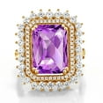 thumbnail image 2 of Gem Stone King 7.80 Ct Octagon Checkerboard Purple Amethyst 18K Yellow Gold Plated Silver Ring, 2 of 5