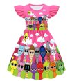 thumbnail image 1 of XDZJLR Kids Girls Dress Sprunki Music Novelty Print Ruffle Flutter Sleeve Outfit Daily Dresses Red 3-4 Years, 1 of 6