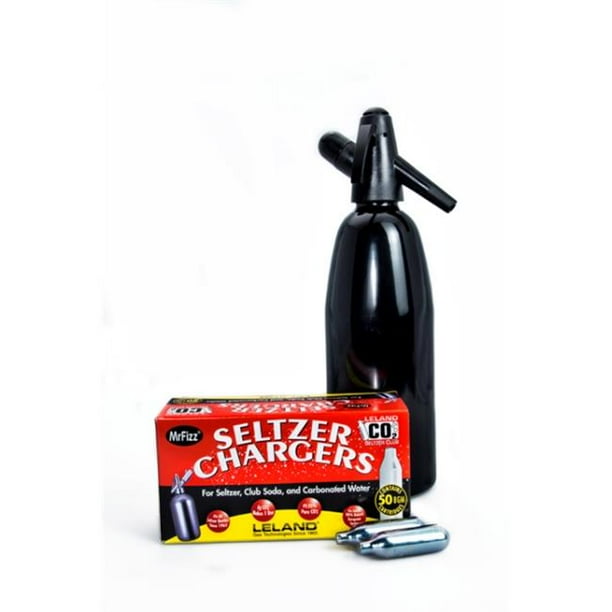 Leland Mr. Fizz 1 Liter Aluminum Seltzer Bottle Black Plus Bonus 50