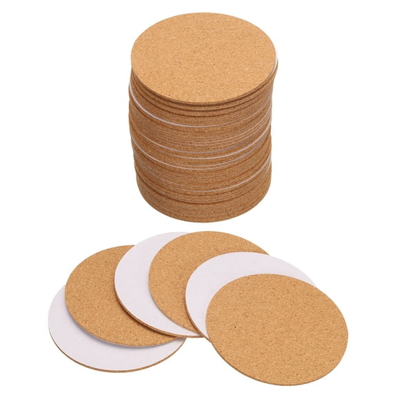 50pcs Self Adhesive Cork Coasters 3.5"x 3.5"x 0.08" Cork Mats Cork Tiles Cork Backing Sheets, Circle