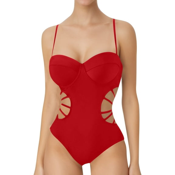 Womens One-Piece Swimsuits Solid Color Sexy One Piece Swimsuit Women Swimwears Activewear,Red,M
