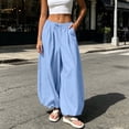 thumbnail image 2 of Womens Balloon Pants Wide Leg Barrel Pants Baggy Trousers Elastic Waist Casual Lounge Travel Pants with Pockets Light Blue S(S), 2 of 7