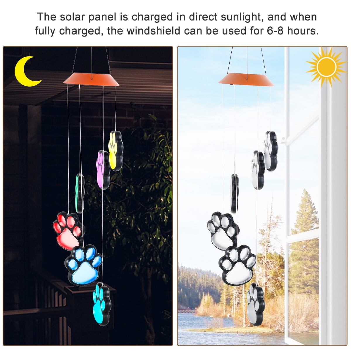 Paw Print Solar Wind Chimes for Outside, Dogs Cat Pet Pawprint