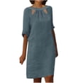 thumbnail image 1 of Pompotops Sexy Solide Creux avec Plis O-Cou Femmes Robe Décontractée Genou-Longueur Jupe, 1 of 6