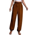 thumbnail image 3 of Kelon Women's Casual Pants, Womens Linen Pants Wide Leg Palazzo Capri Drawstring Casual Lounge Flowy Summer Beach Vacation Crop Trousers with Pockets, M, 3 of 6