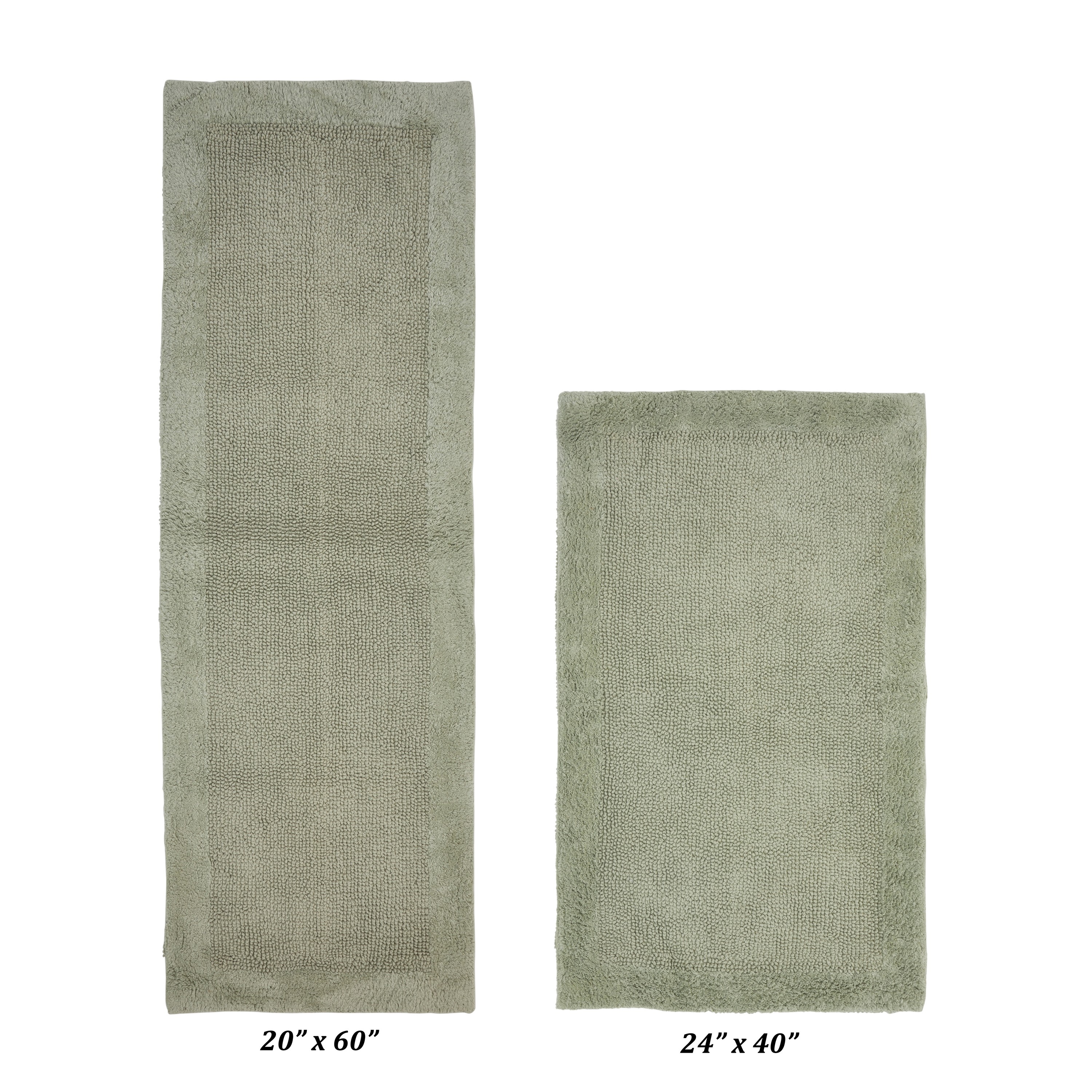 Better Trends 2 Piece Premium Bathroom Rug Set 100% Cotton Soft Tufted Reversible Bath Rug Water absorbent Bath Mat for Bathroom Shower and Tub Use, Edge Collection Dark Sage (24" x 40" | 20" x 60")